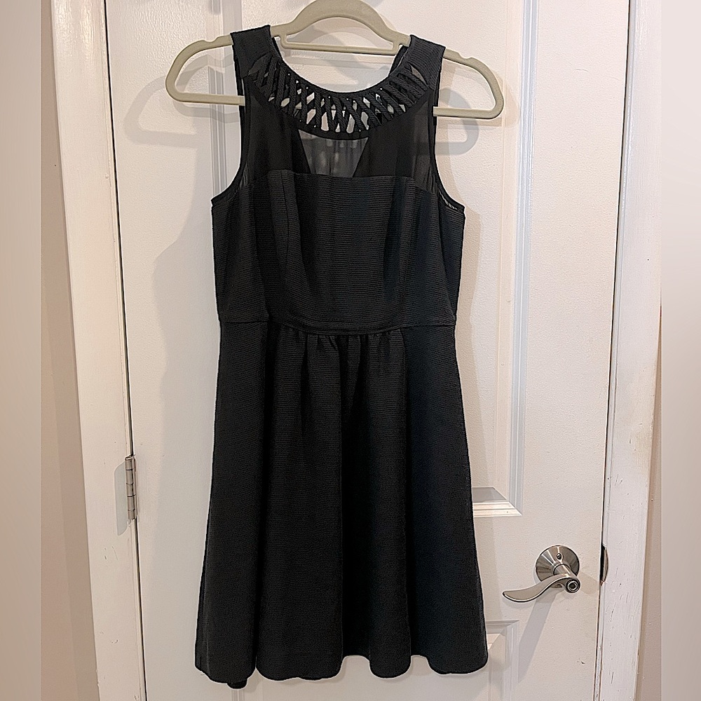 Anthropologie Maeve Sheer and Lattice Yoke Fit and Flare Mini Dress Sz 2 Black